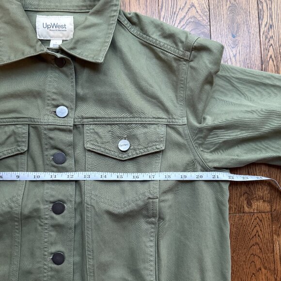 UpWest Women’s Green Denim Jacket Size Large Button Front Cotton Utility Casual - Picture 5 of 14